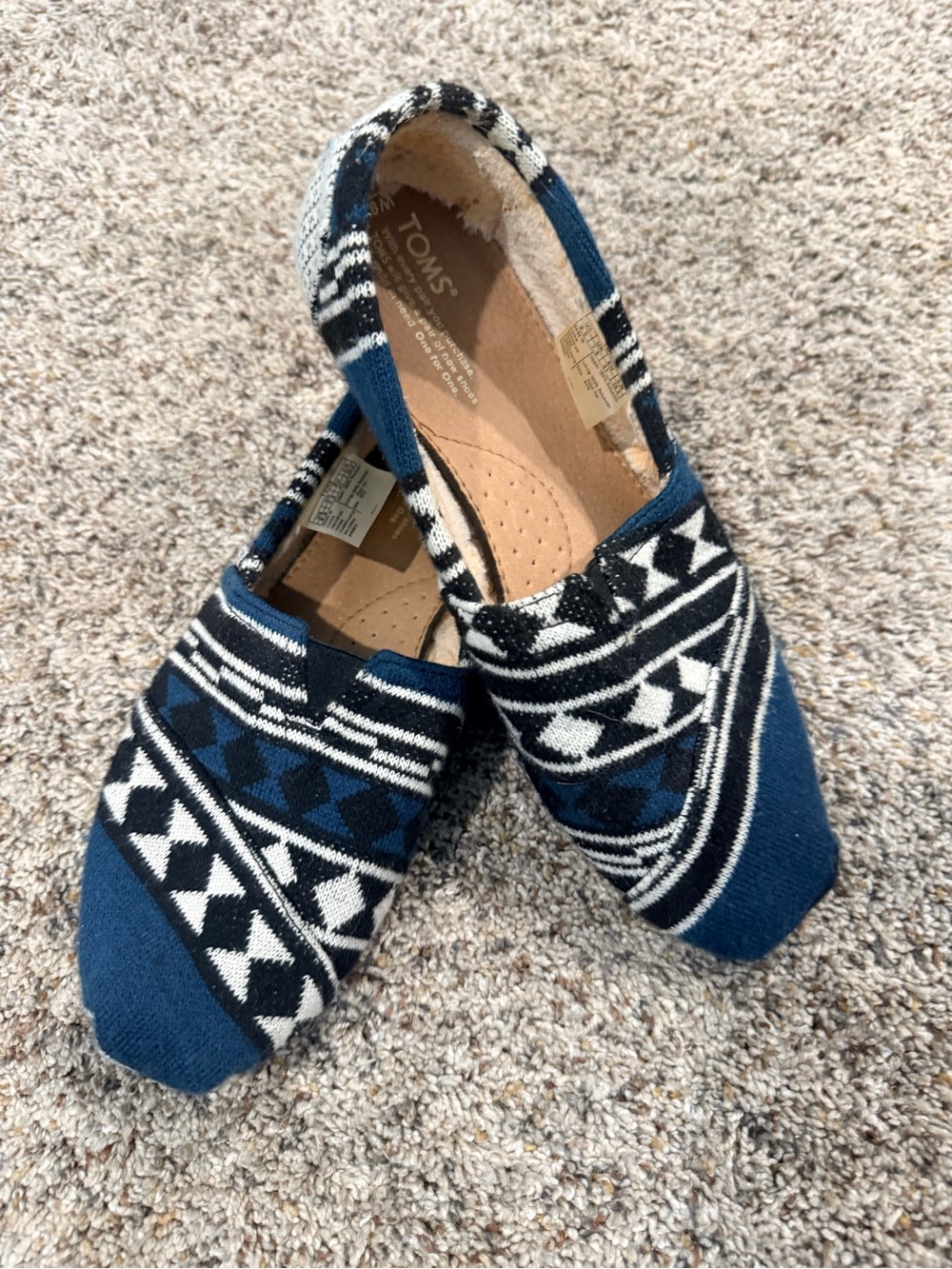 TOMS Blue, Black and White Geometric Canvas Slip-Ons